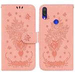 For Xiaomi Redmi Note 7 / 7S Butterfly Rose Embossed Leather Phone Case(Pink)