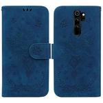For Xiaomi Redmi Note 8 Pro Butterfly Rose Embossed Leather Phone Case(Blue)
