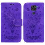 For Xiaomi Redmi 10X 4G / Note 9 Butterfly Rose Embossed Leather Phone Case(Purple)