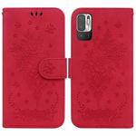 For Xiaomi Redmi Note 10 5G / Poco M3 Pro Butterfly Rose Embossed Leather Phone Case(Red)