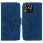 For Xiaomi Redmi 10C Butterfly Rose Embossed Leather Phone Case(Blue)