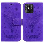 For Xiaomi Redmi 10C Butterfly Rose Embossed Leather Phone Case(Purple)