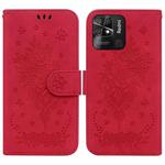 For Xiaomi Redmi 10C Butterfly Rose Embossed Leather Phone Case(Red)