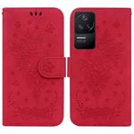For Xiaomi Redmi K40S Butterfly Rose Embossed Leather Phone Case(Red)