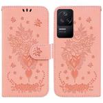 For Xiaomi Redmi K40S Butterfly Rose Embossed Leather Phone Case(Pink)