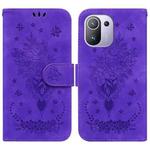 For Xiaomi Mi 11 Pro Butterfly Rose Embossed Leather Phone Case(Purple)