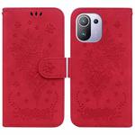 For Xiaomi Mi 11 Pro Butterfly Rose Embossed Leather Phone Case(Red)