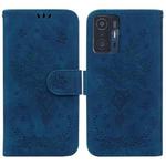 For Xiaomi 11T / 11T Pro Butterfly Rose Embossed Leather Phone Case(Blue)