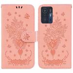 For Xiaomi 11T / 11T Pro Butterfly Rose Embossed Leather Phone Case(Pink)