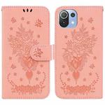 For Xiaomi Mi 11 Lite 5G / 4G Butterfly Rose Embossed Leather Phone Case(Pink)