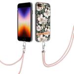 For iPhone SE 2022/SE 2020/8/7 Flowers Series TPU Phone Case with Lanyard(Green Gardenia)
