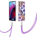 For Motorola Moto G Stylus 2022 4G Flowers Series TPU Phone Case with Lanyard(Purple Begonia)