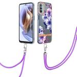 For Motorola Moto G31/G41 Flowers Series TPU Phone Case with Lanyard(Purple Begonia)