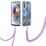 For Motorola Moto G31/G41 Flowers Series TPU Phone Case with Lanyard(Blue Peony)