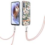 For Motorola Moto G31/G41 Flowers Series TPU Phone Case with Lanyard(Green Gardenia)