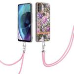 For Motorola Moto G71 5G Flowers Series TPU Phone Case with Lanyard(Purple Peony)