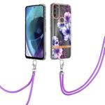 For Motorola Moto G71 5G Flowers Series TPU Phone Case with Lanyard(Purple Begonia)