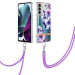 For Motorola Moto G200 Flowers Series TPU Phone Case with Lanyard(Purple Begonia)