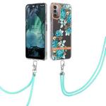For Nokia G21/G11 Flowers Series TPU Phone Case with Lanyard(Blue Rose)