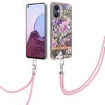 For OnePlus N20 5G Flowers Series TPU Phone Case with Lanyard(Purple Peony)