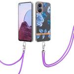 For OnePlus N20 5G Flowers Series TPU Phone Case with Lanyard(Blue Peony)