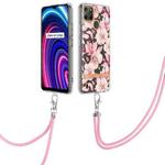 For OPPO Realme C21Y Flowers Series TPU Phone Case with Lanyard(Pink Gardenia)