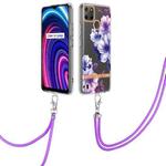 For OPPO Realme C21Y Flowers Series TPU Phone Case with Lanyard(Purple Begonia)