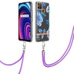 For OPPO Realme C21Y Flowers Series TPU Phone Case with Lanyard(Blue Peony)