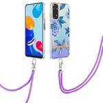 For Xiaomi Redmi Note 11s/Redmi Note 11 4G 6.43inch Global Flowers Series TPU Phone Case with Lanyard(Blue Peony)