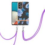 For Samsung Galaxy A73 5G Flowers Series TPU Phone Case with Lanyard(Blue Peony)