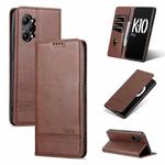 For OPPO K10 Pro AZNS Magnetic Calf Texture Flip Leather Phone Case(Dark Brown)