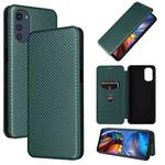 For Motorola Moto E32 4G Carbon Fiber Texture Horizontal Flip Leather Phone Case(Green)