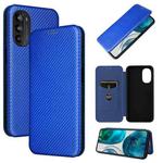 For Motorola Moto G52/G82 Carbon Fiber Texture Horizontal Flip Leather Phone Case(Blue)