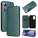 For Xiaomi 12 Lite Carbon Fiber Texture Horizontal Flip Leather Phone Case(Green)