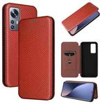 For Xiaomi 12 Lite Carbon Fiber Texture Horizontal Flip Leather Phone Case(Brown)
