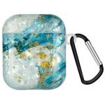Painted Shell Texture Wireless Earphone Case with Hook For AirPods 1 / 2(Blue Gold Marble)