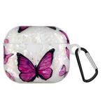 Painted Shell Texture Wireless Earphone Case with Hook For AirPods 3(Purple Butterfly)