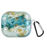 Painted Shell Texture Wireless Earphone Case with Hook For AirPods 3(Blue Gold Marble)