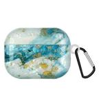 Painted Shell Texture Wireless Earphone Case with Hook For AirPods Pro(Blue Gold Marble)