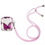 For AirPods 1 / 2 Painted Shell Texture Wireless Earphone Case with Lanyard(Purple Butterfly)