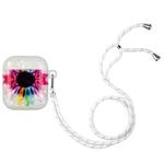 For AirPods 1 / 2 Painted Shell Texture Wireless Earphone Case with Lanyard(Colorful Sunflower)