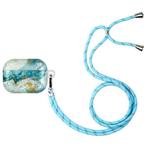 For AirPods Pro Painted Shell Texture Wireless Earphone Case with Lanyard(Blue Gold Marble)