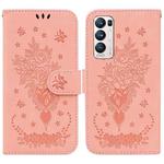 For OPPO Find X3 Neo / Reno5 Pro+ 5G Butterfly Rose Embossed Leather Phone Case(Pink)