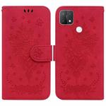 For OPPO A15 / A15s Butterfly Rose Embossed Leather Phone Case(Red)