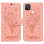 For OPPO A15 / A15s Butterfly Rose Embossed Leather Phone Case(Pink)