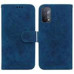 For OPPO A74 5G / A93 5G / A54 5G Butterfly Rose Embossed Leather Phone Case(Blue)