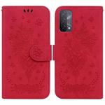 For OPPO A74 5G / A93 5G / A54 5G Butterfly Rose Embossed Leather Phone Case(Red)