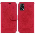 For OPPO A74 4G / F19 4G Butterfly Rose Embossed Leather Phone Case(Red)