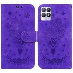 For OPPO Realme 8i Butterfly Rose Embossed Leather Phone Case(Purple)