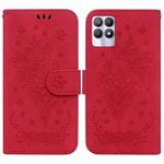 For OPPO Realme 8i Butterfly Rose Embossed Leather Phone Case(Red)